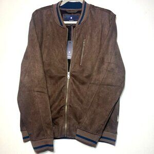 NWT Ben Sherman Brown Faux Suede Full Zip Bomber Casual Jacket Sz L